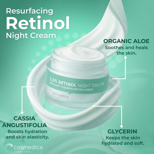 Cosmedica Skincare Retinol Night Cream – Anti Aging Face Moisturizer with Retinol (Vitamin A) & Hyaluronic Acid – Wrinkle Repair Cream for Acne, Fine Lines & Dark Spots – Night Cream for Face, 1.7 oz