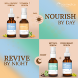 Cosmedica Skincare Facial Serum Trio Set – Vitamin C Serum, 2.5% Retinol Serum & Hyaluronic Acid Serum for Face – Anti Aging, Brightening & Hydrating Skincare – Reduce Wrinkles & Dark Spots – Vegan, Cruelty Free (3 x 1oz)