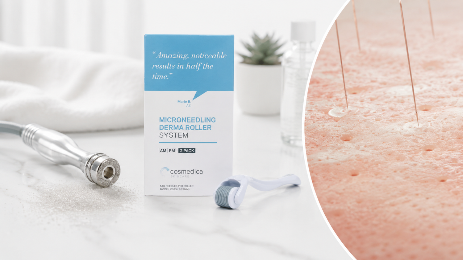 Microneedling vs microdermabrasion skincare treatment tools and products