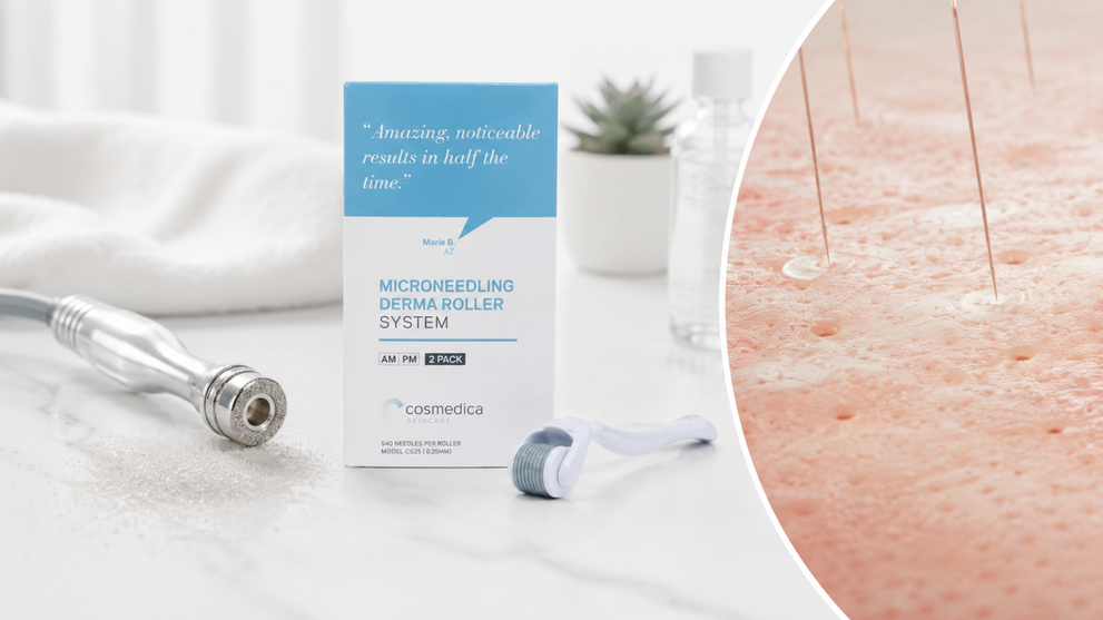 Microneedling vs microdermabrasion skincare treatment tools and products