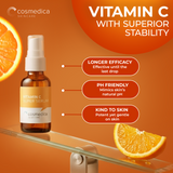 Cosmedica Skincare Vitamin C Serum for Face with Hyaluronic Acid – Anti Aging Serum for Dark Spots, Fine Lines, Wrinkles – Hydrating Collagen Booster for Women & Men