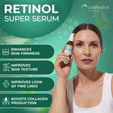 Cosmedica Skincare Retinol Serum 2.5% | Hydrating Vitamin A Serum with Green Tea Hyaluronic Acid Vitamin E | Non-Irritating Serum for Sensitive Skin Oily Skin | 1oz